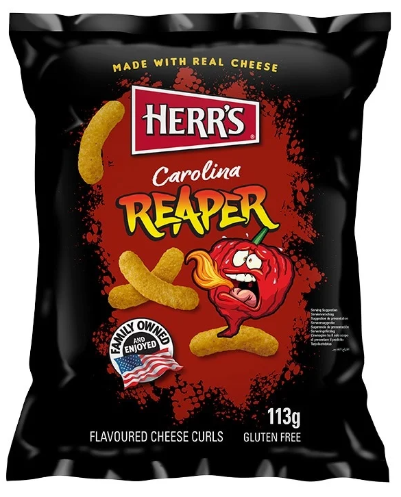 Herr's Carolina Reaper Curls au Fromage Extra Pimentées (Pack de 12 x 113g)