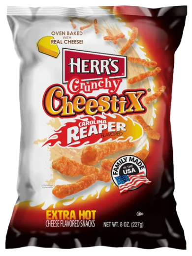 Herr's Crunchy Cheestix Carolina Reaper Saveur Extra épicée (227g)
