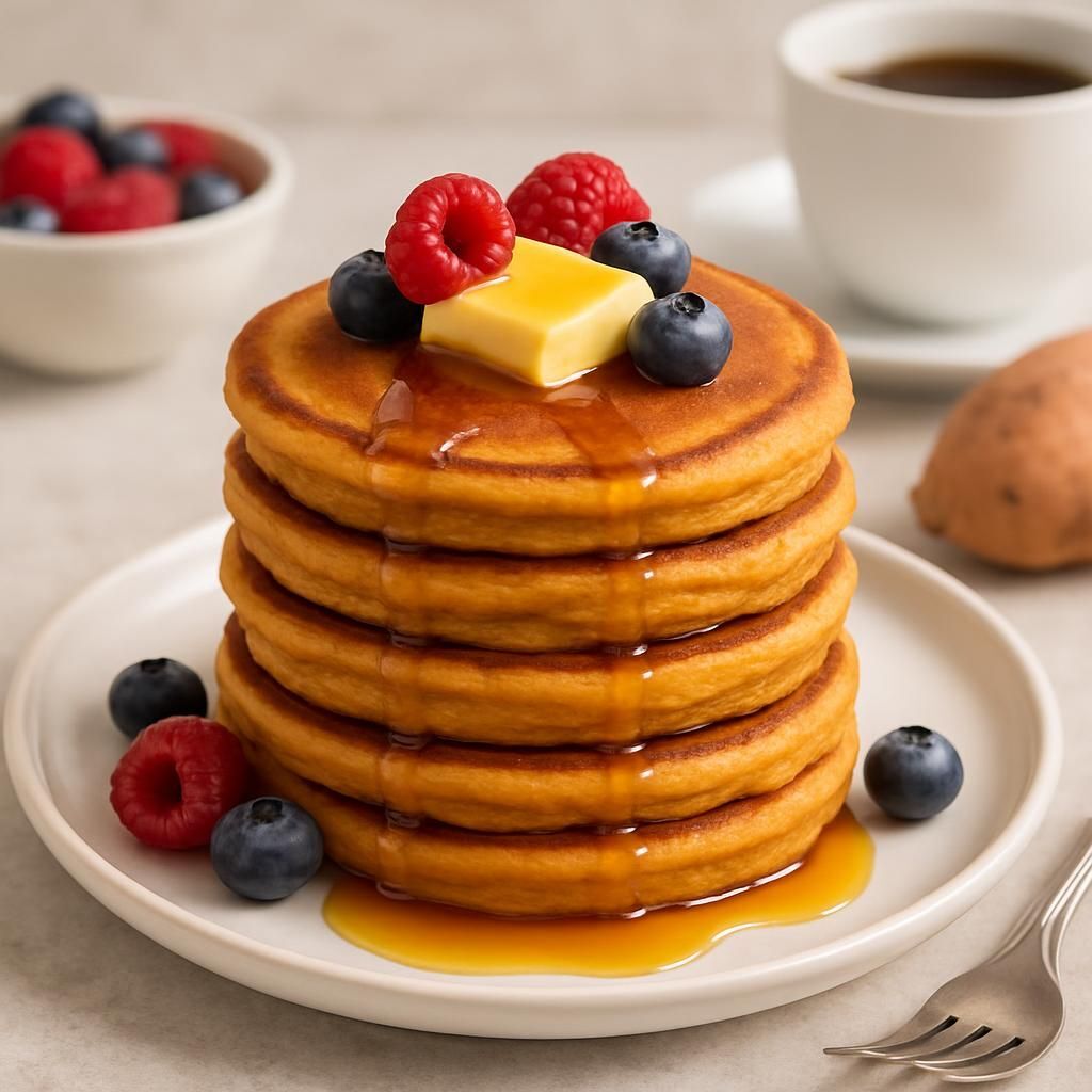 Découvrez notre délicieuse recette de pancakes moelleux à la farine de patate douce. Facile et rapide à préparer, pour un petit-déjeuner sain et gourmand qui ravira toute la famille !