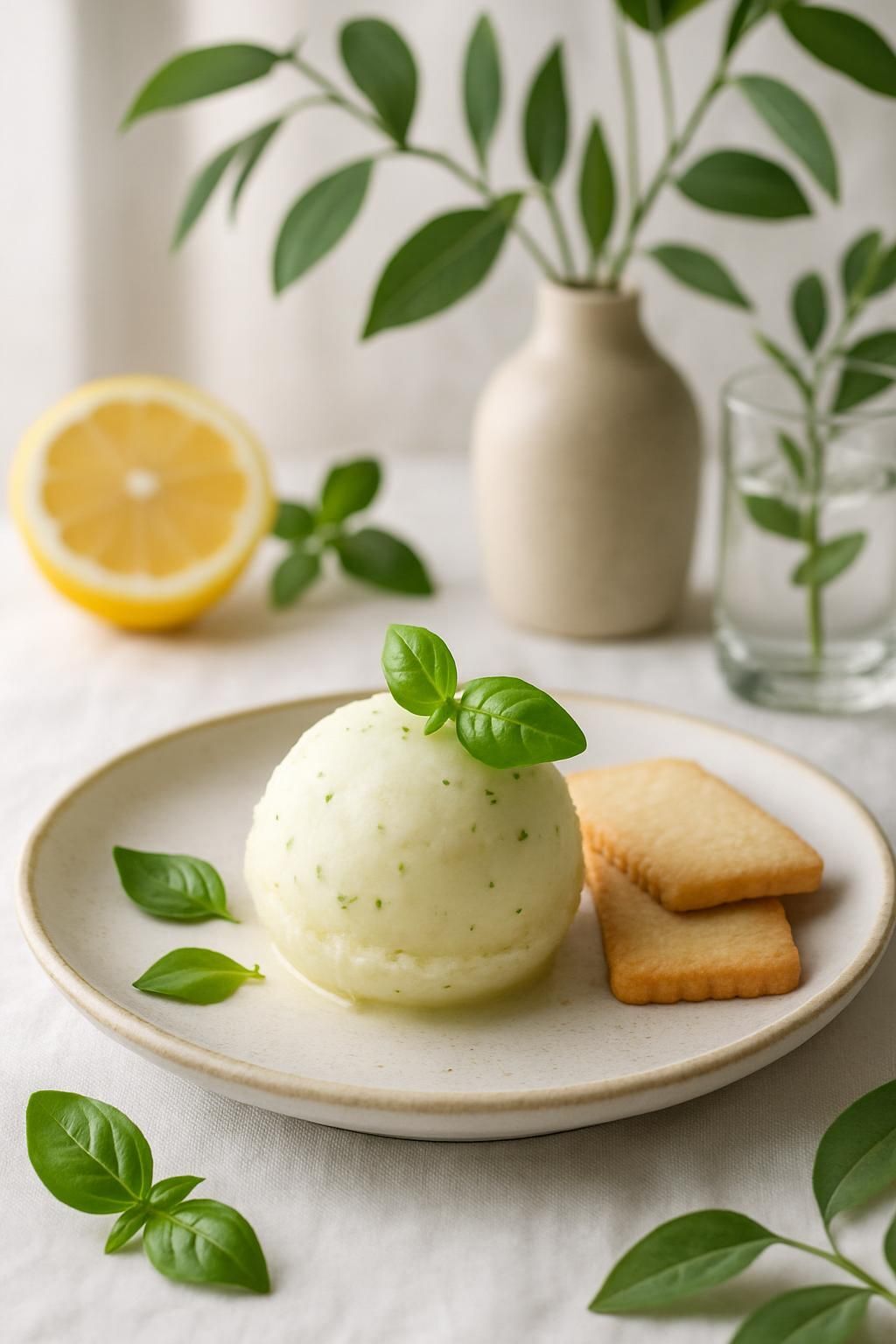 Découvrez le Sorbet Citron Basilic par Novascope : une alliance parfaite de fraîcheur acidulée et de notes végétales pour un dessert exquis et rafraîchissant.