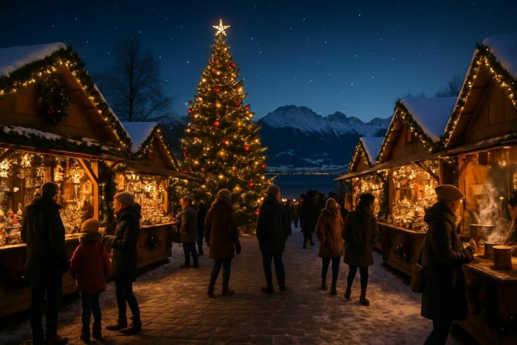 Découvrez le Marché de Noël Magique d'Évian-les-Bains, un événement féerique avec des chalets artisanaux, des animations pour toute la famille et une ambiance chaleureuse au cœur des fêtes.