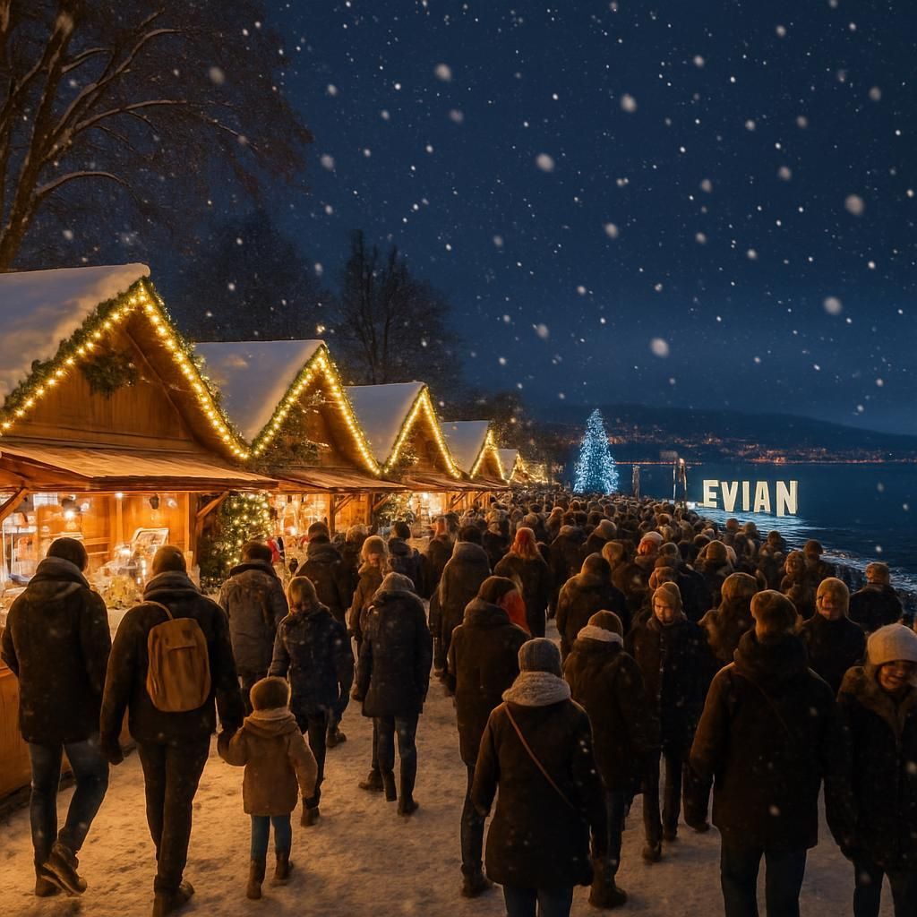 Découvrez le Marché de Noël Magique d'Évian-les-Bains, un événement féerique avec des stands artisanaux, des animations pour toute la famille et une ambiance festive au cœur des Alpes.